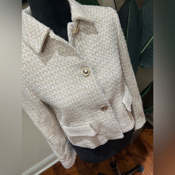 ZARA TWEED STRUCTURED SHORT BLAZER WOOL BLEND LIMITED EDITION -Tan Beige Small - Picture 4 of 12